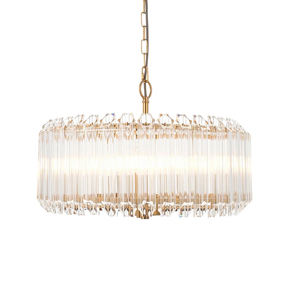 Endon Endon Valentina 5 Light Brushed Aged Brass & Hexagonal Glass Pendant